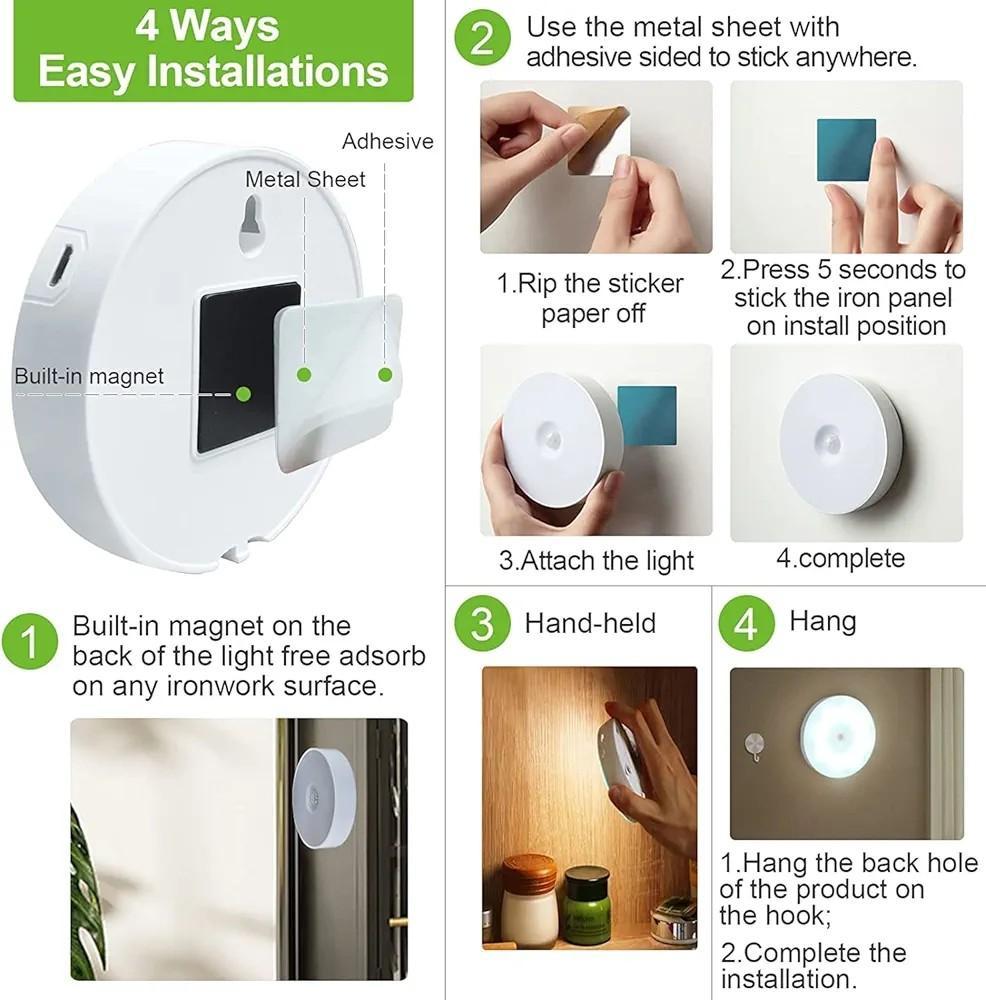 Rechargeable Motion Sensor LED Lamp White Circular